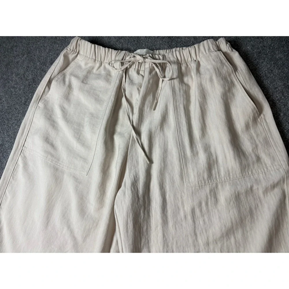 Zara Womens Beige Linen Blend Drawstring Elastic Waist Patch Pocket Pants Large